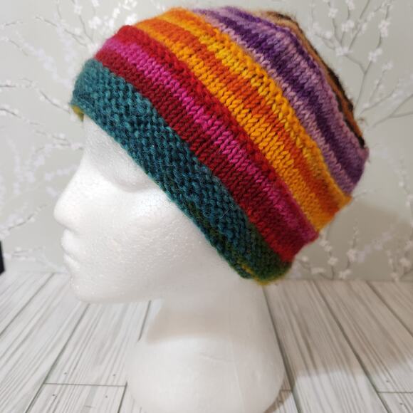 Unknown Brand Made in Nepal 100% Wool Fleece Lined Multicolor Beanie Women's OS - Picture 1 of 6